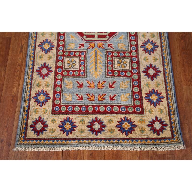 Blue Kazak Oriental Runner Rug Hand-Knotted Wool Carpet - 2'7" x 20'7"