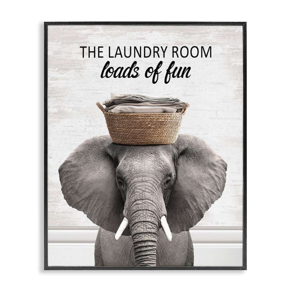 Stupell Loads Of Fun Laundry Elephant Framed Giclee Art Design By Lettered and Lined