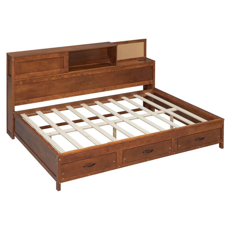 Full Daybed with Storage, USB Ports, Pushable Shelf & Wooden Frame
