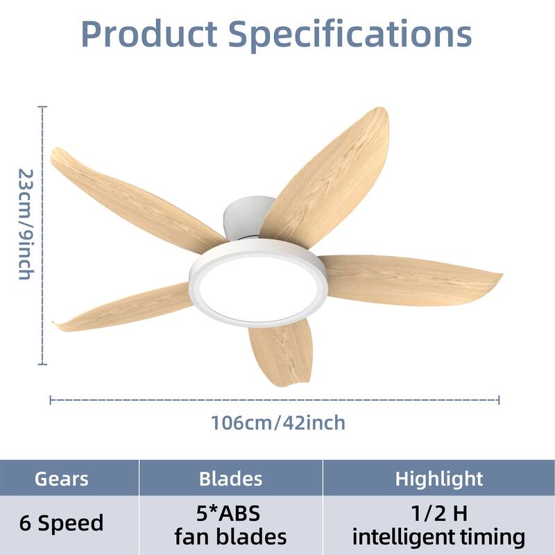 42-inch Eye-Protection Light Source Black Fan Blades High Airflow Plug-in Fan Blades ABS Plastic Fan Blades Ceiling Fan Light