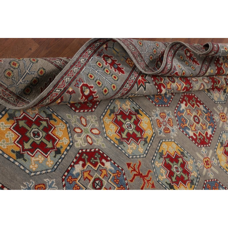 All-Over Gray Kazak Oriental Area Rug Handmade Bedroom Wool Carpet - 6'5" x 9'10"