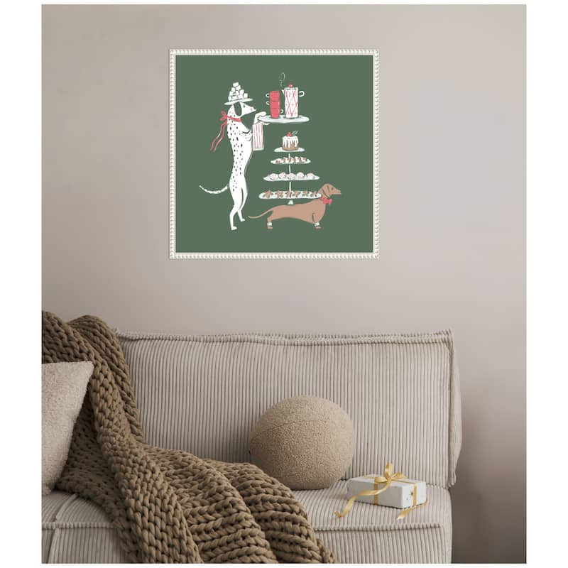Kate and Laurel Sylvie Beaded Cocoa and Cookies Dogs Framed Canvas by Krissy Mast