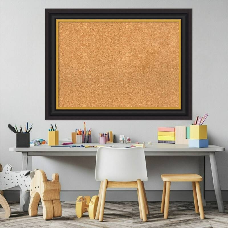 Sierra Black Brown Wood Framed Cork Board - Bulletin Board, Organization Board, Pin Board