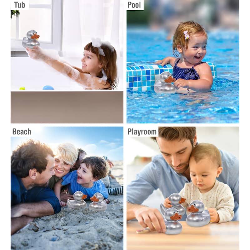 DolliBu Metallic Silver Duck Bath Buddy Squirter For Toddlers - 2.7Lx2.2Wx2.3H inches