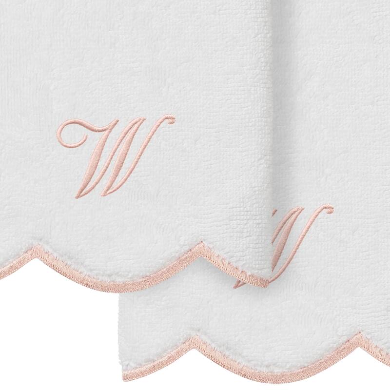 Authentic Hotel and Spa 100% Turkish Cotton Pink ADORNIA Scallop Personalized 2 Piece Fingertip Towel Set - 2 Fingertip Towels