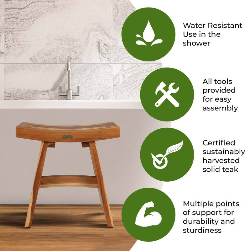 EcoDecors Serenity EarthyTeak 18" Teak Wood Shower Bench