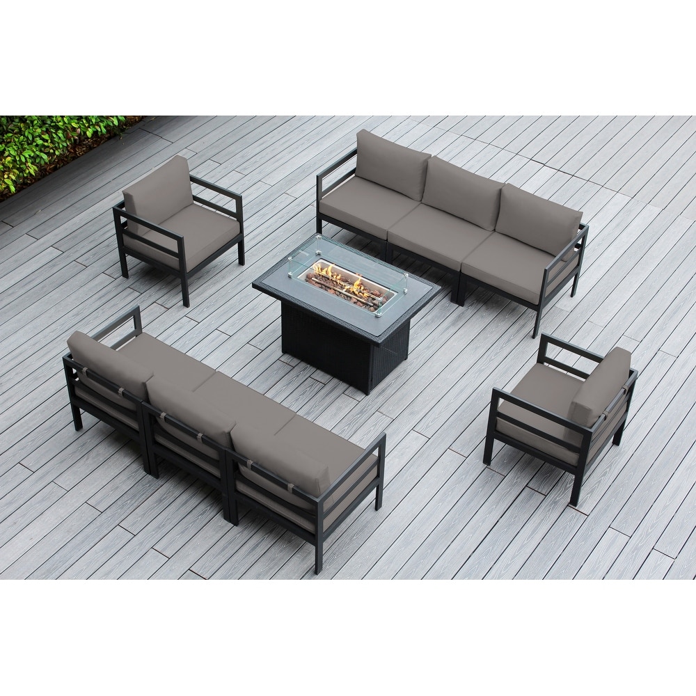 Ohana Outdoor 9-pc. Cushioned Aluminum Sectional with 42" Fire Table