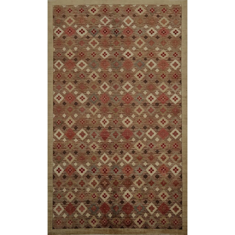 Hand Knotted Oriental 100% Wool Carpet Modern All-Over Multi-Colored Contemporary Area Rug - 9' 9'' X 6' 10''