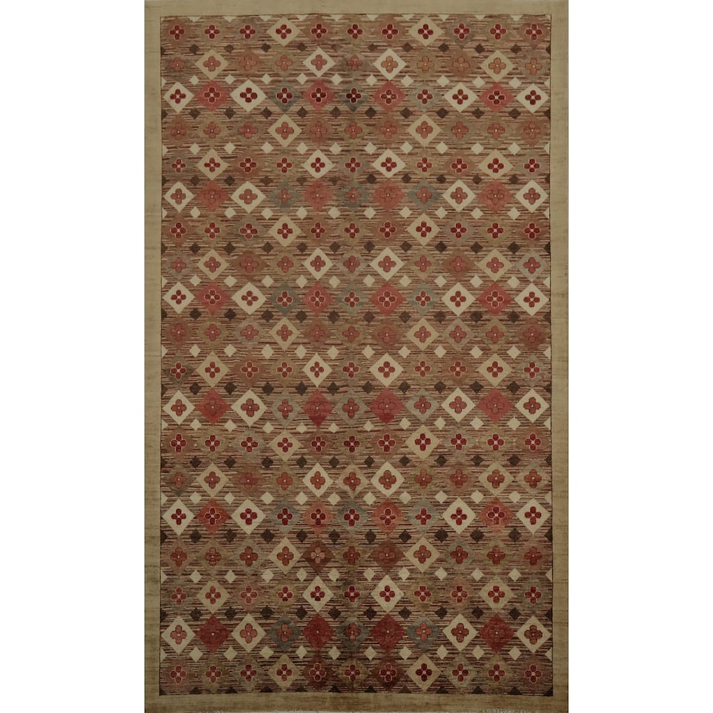 Hand Knotted Oriental 100% Wool Carpet Modern All-Over Multi-Colored Contemporary Area Rug - 9' 9'' X 6' 10''