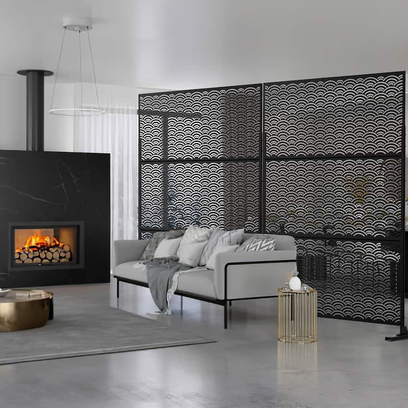 Metal Privacy Screen Wall Decoration Free Standing-6.3 ft. H X 4 ft. W