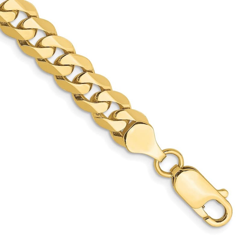 Curata 10k Yellow Gold 7.25mm Flat Beveled Curb Chain Bracelet