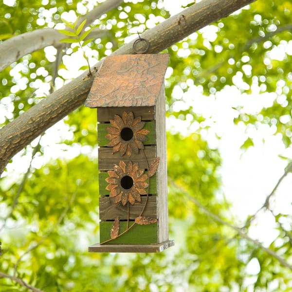slide 2 of 48, Glitzhome Hanging Distressed Solid Wood Birdhouse