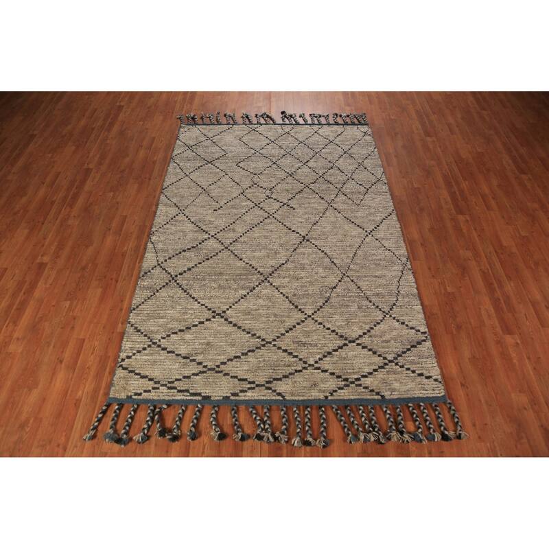 Striped Trellis Moroccan Oriental Area Rug Handmade Wool Carpet - 5'8" x 8'5"