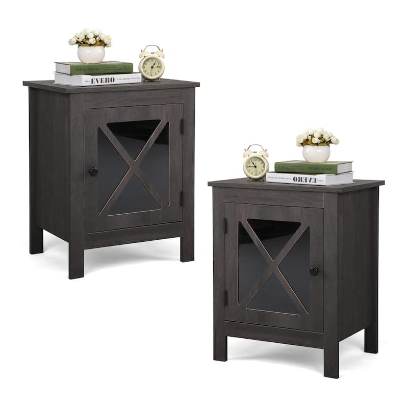 Set of 2 Industrial Nightstand Bedside End Table with Door - Grey
