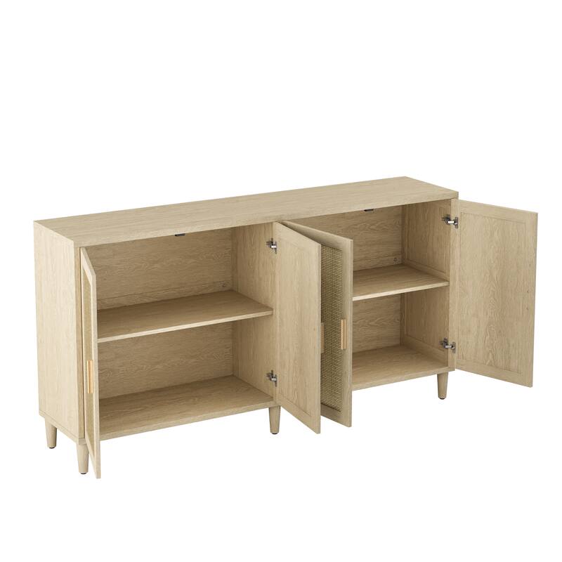 Sideboard with Rattan Decorative Doors, Multifunctional Wooden Storage Cabinet, Entryway Table with Adjustable Shelves
