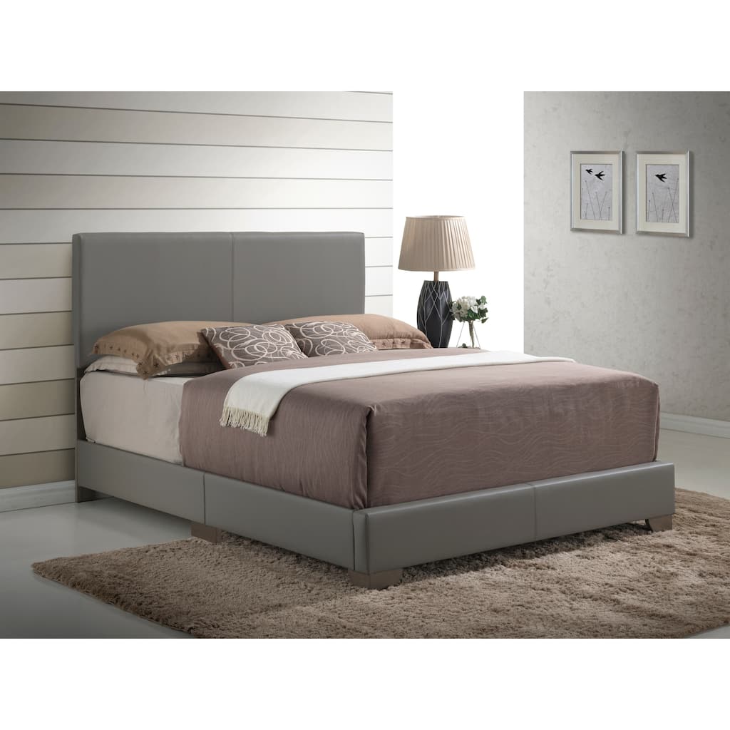 Roomfitters Upholstered Platform Bed Frame with Modern Panel Headboard, Mattress Foundation No Box Spring Needed