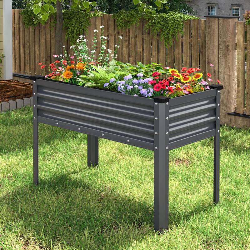 VEIKOUS 7.5 Cu.ft Galvanized Steel Raised Garden Bed, Large Outdoor Planter Box with Drainage Holes - Dark Grey