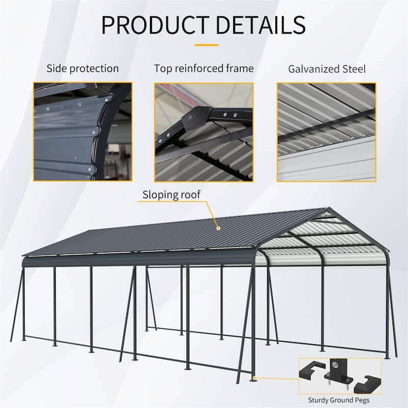 Heavy Duty Metal Carport with Galvanized Steel Roof and Frame