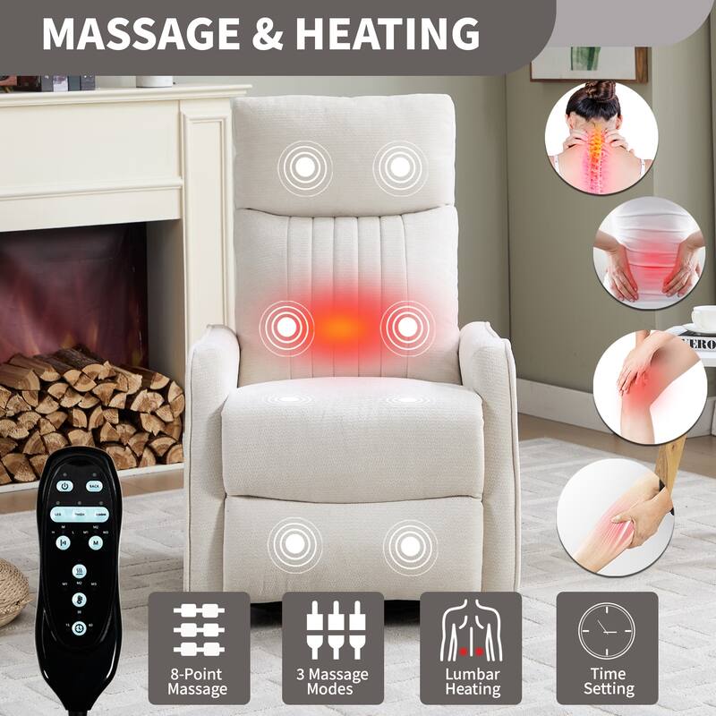 Swivel Recliner Chair with Heat & Massage, Heavy Duty Manual Recliner Chair, Glider Rocker Chair with Side Pocket