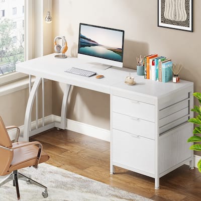 59-inch Wood/ Metal Computer Desk Writing Table with 3 Reversible Drawers