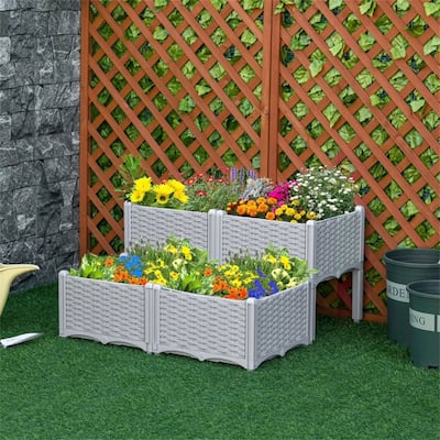 Grey Polypropylene Elevated Planter Boxes with Water Control - 31.5" L x 15.75" W x 17.3" H - tall