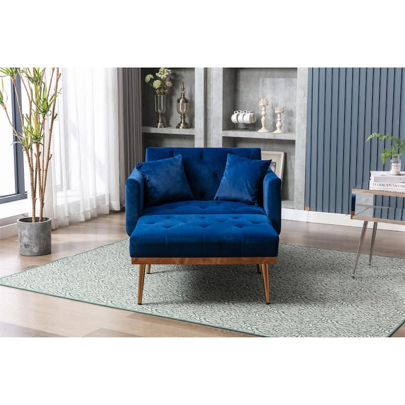Velvet Upholstered Tufted Living Room Sleeper Sofa Chair With Rose Golden feet - Navy