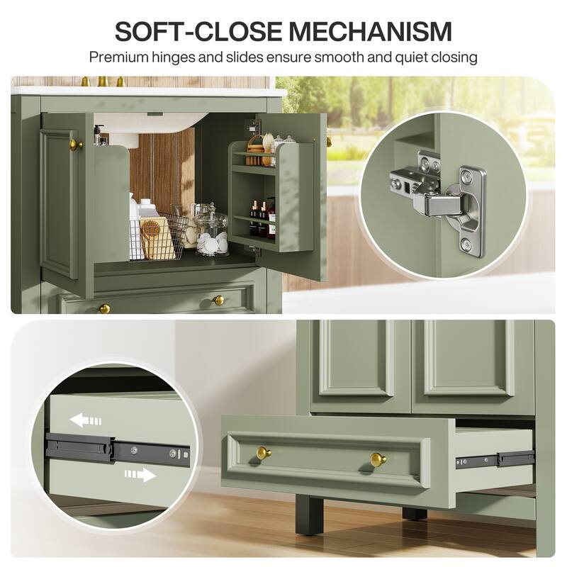 Bathroom Vanity with Sink, Solid Wood Frame Freestanding Vanity with Door Organizer and Drawer