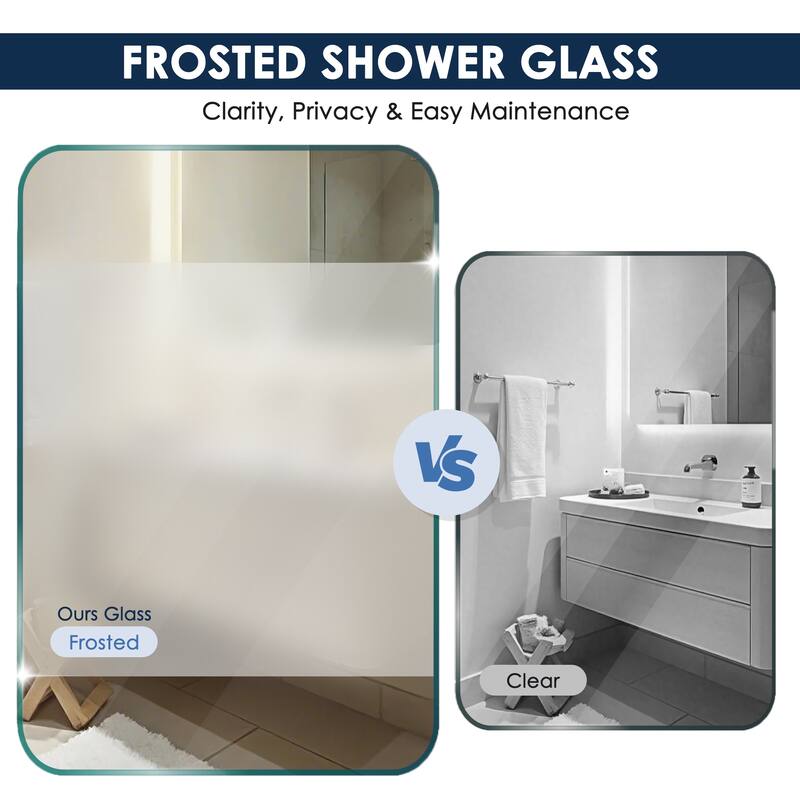 Elegant Frameless Fixed Glass Panel Shower Door 74inch High with 5/16inch Clear Tempered Glass with 2 Corner Shelves