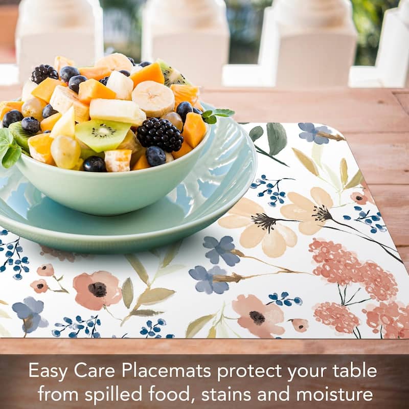 Meadow 4 Pack Reversible Easy Care Flexible Plastic Placemats Made in The USA BPA Free Easily Wipes Clean