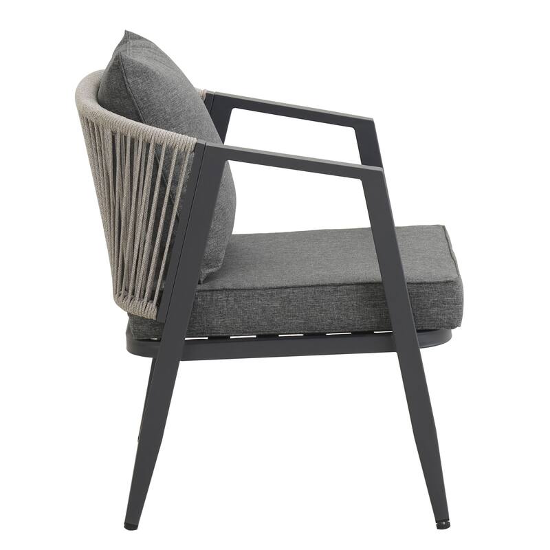 4-Piece Outdoor Patio Seating Set with Iron Frame, Cushioned Double and Single Chairs, and Matching Table