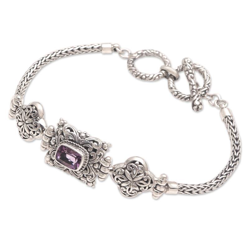Novica Handmade Sunset Amethyst Pendant Bracelet - Silver