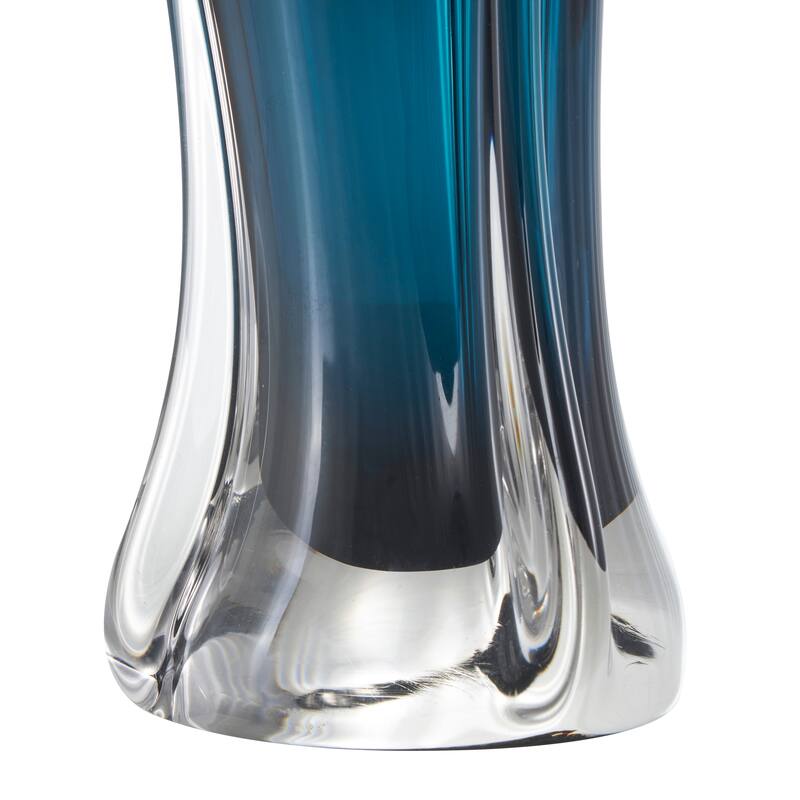 Dark Blue Glass Ombre Tulip Abstract Vase with Clear Base
