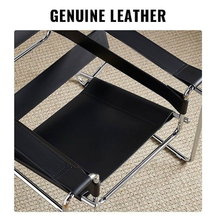 Mid-Century Modern Saddle Leather Accent Chair with Steel Legs