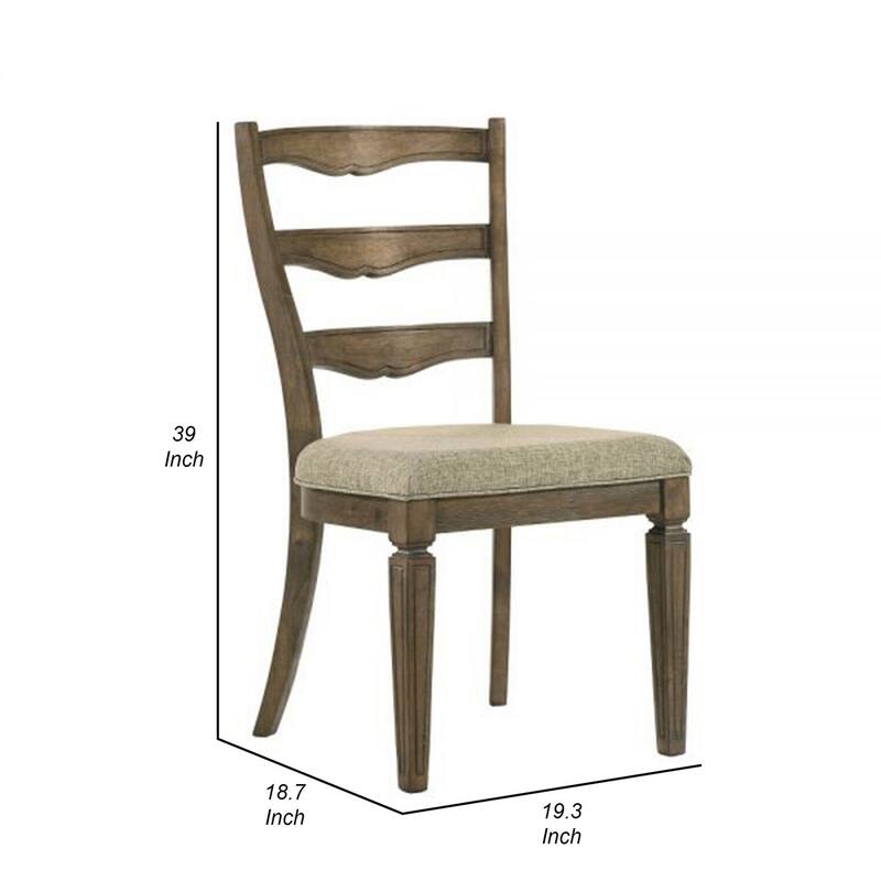 Weathered Oak/Brownish Beige Fabric Upholstered Wood Frame Dining Chair, Set of 2, Sturdy Dining Chair for Dining Rooms - 17.5