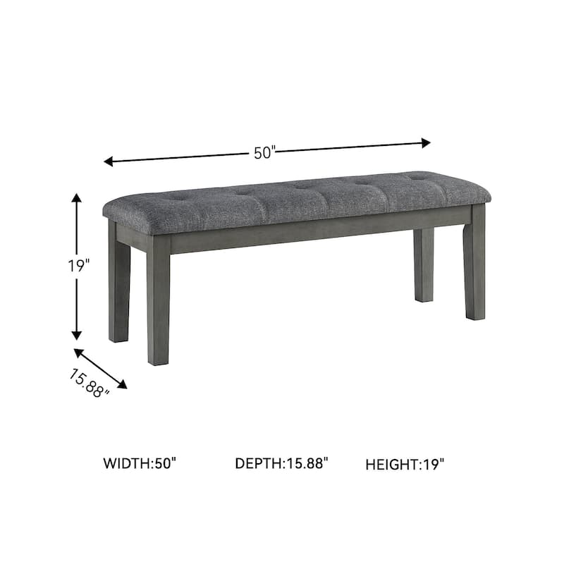 Hallanden Gray 50" Tufted Upholstered Dining Room Bench - 50"W x 17"D x 19"H