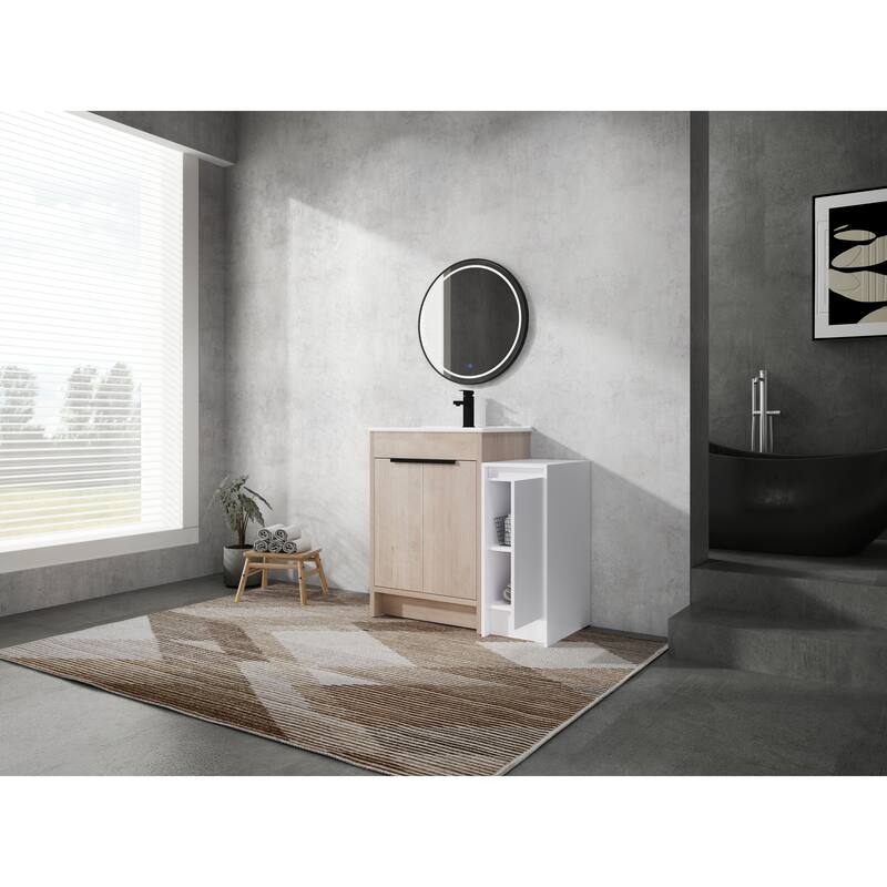 72" Freestanding Bathroom Vanity Set with Adjustable Storage Cabinets, Black Ceramic Sink