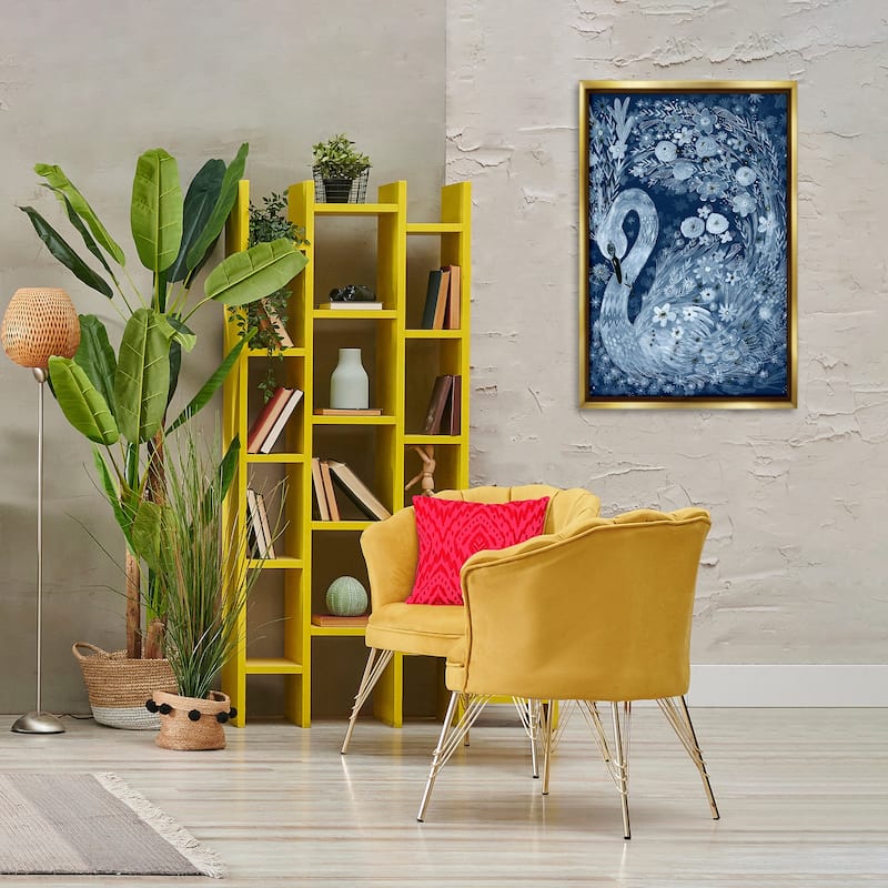 Stupell Swirling Florals Swan Framed Floater Canvas Wall Art Design By Kay Widdowson