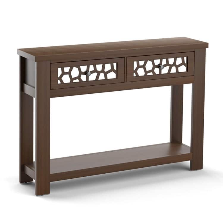 2-Tier Console Table with Drawers and Open Storage Shelf - 46.5" x 11.5" x 31.5" - Brown