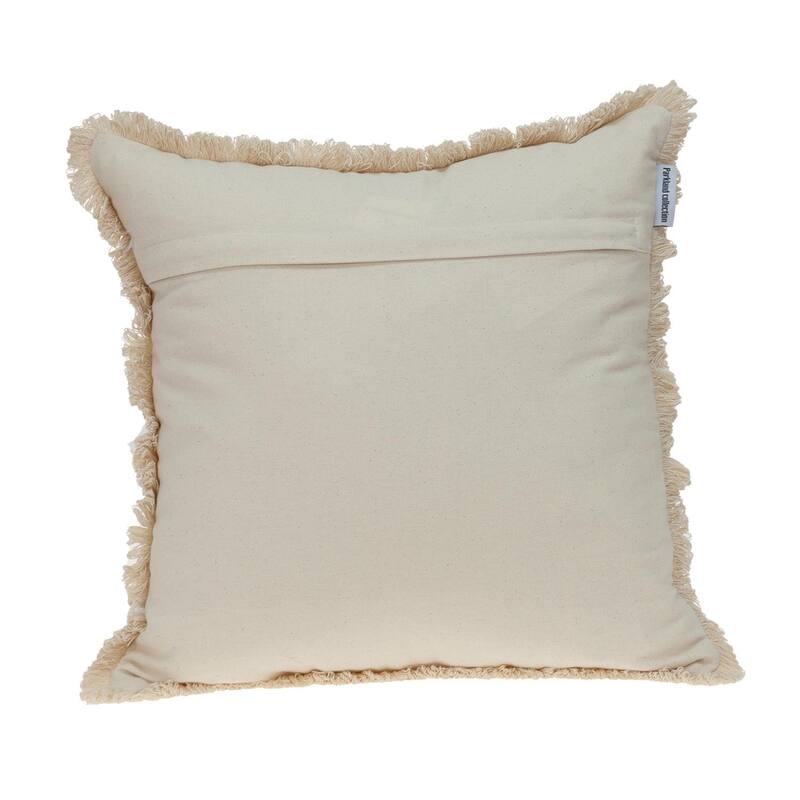 HomeRoots 18" Beige And Brown Geometric Cotton Blend Throw Pillow with Fringes And Texture