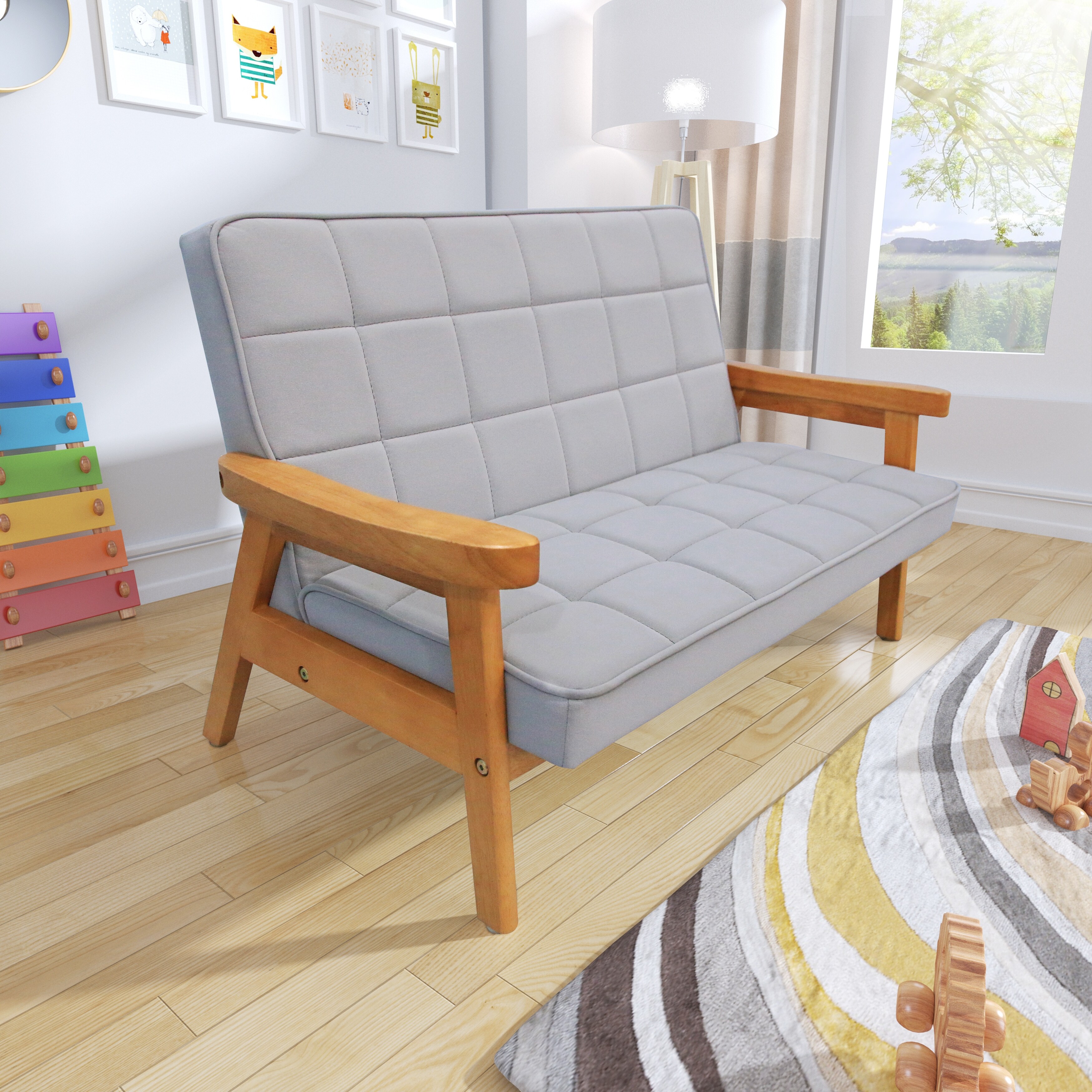 Wooden armrest couch online