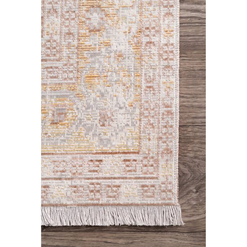 Nuloom Light Grey Transitional Classical Lavish Medallion Border Area Rug