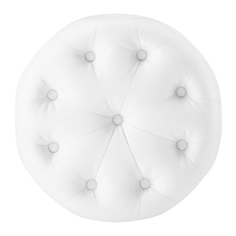 Modway Amour Tufted Vegan Leather Round Upholstered Ottoman in White
