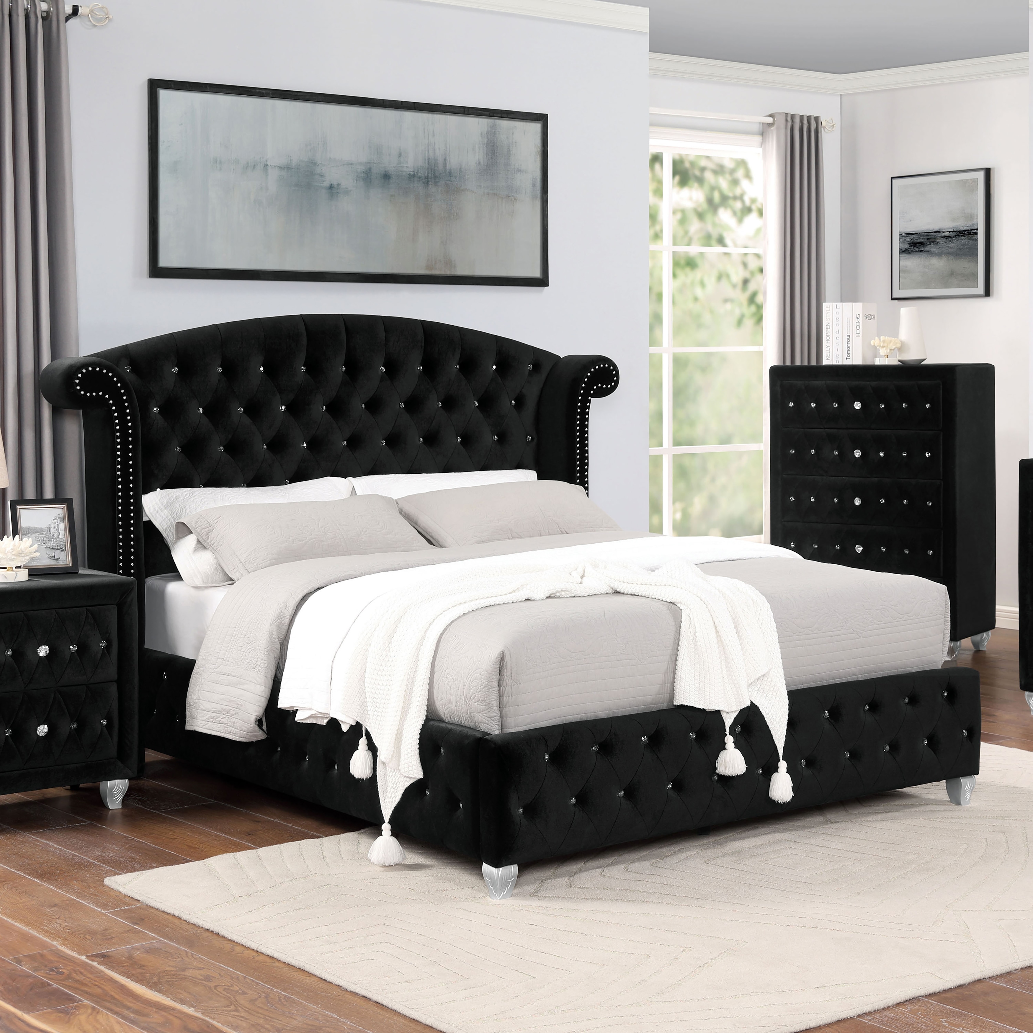 Black tufted sale beds