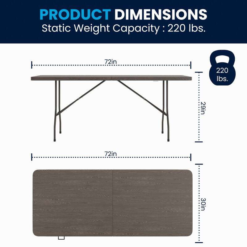 30"W x 72"L Bi-Fold Plastic Banquet and Event Folding Table with Carrying Handle - 72"D x 30"W x 29"H