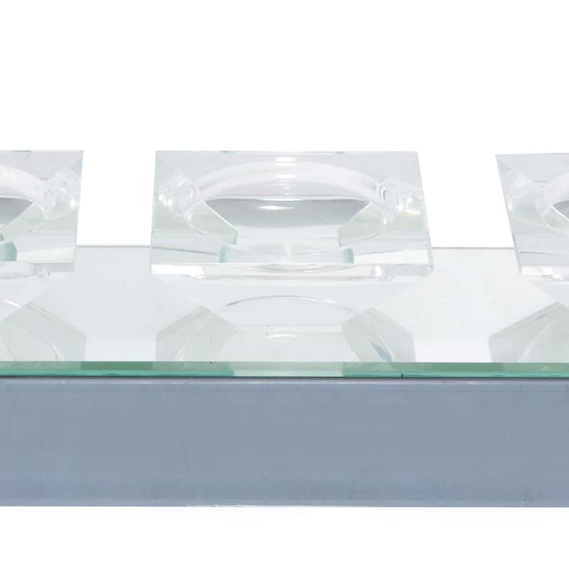 Glass Handmade Pillar 5 Plate Candelabra with Mirrored Sides - Silver - Roche River Decor - 4"W x 24"L x 4"H