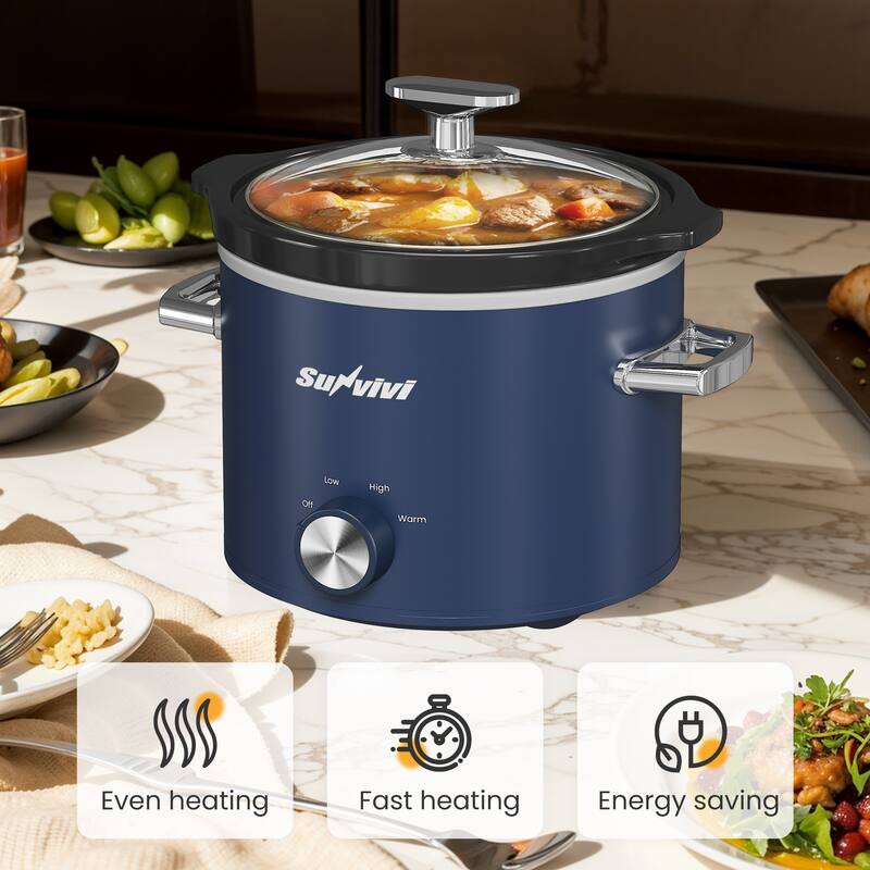 2QT Small Slow Cooker with 3 Heating Settings