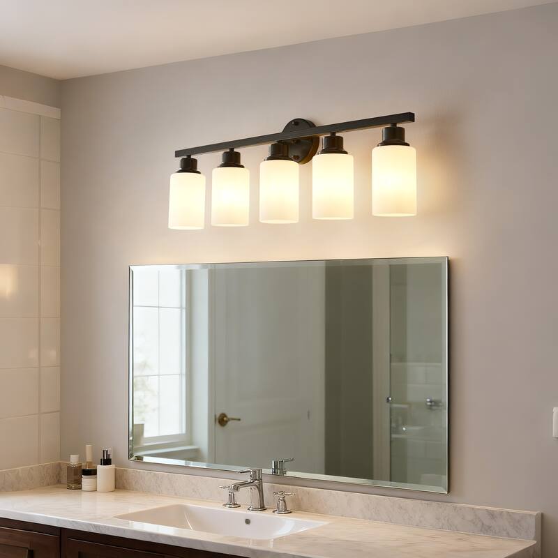 5-Light Matte Black Wall Lamps with White Glass Shades (No Bulbs) Sconce Lighting for Bedroom Living Room