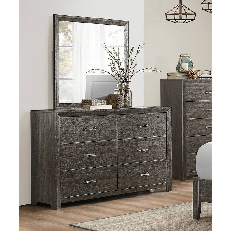 Contemporary Bedroom Set 5pc Bed Two Nightstands Dresser Mirror Dark Gray