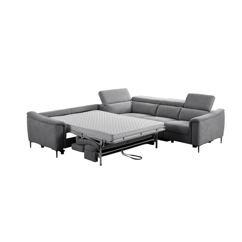 Divani Casa Coffman Modern Grey Fabric Sectional Sofa w/ Sofa Bed + Recliner