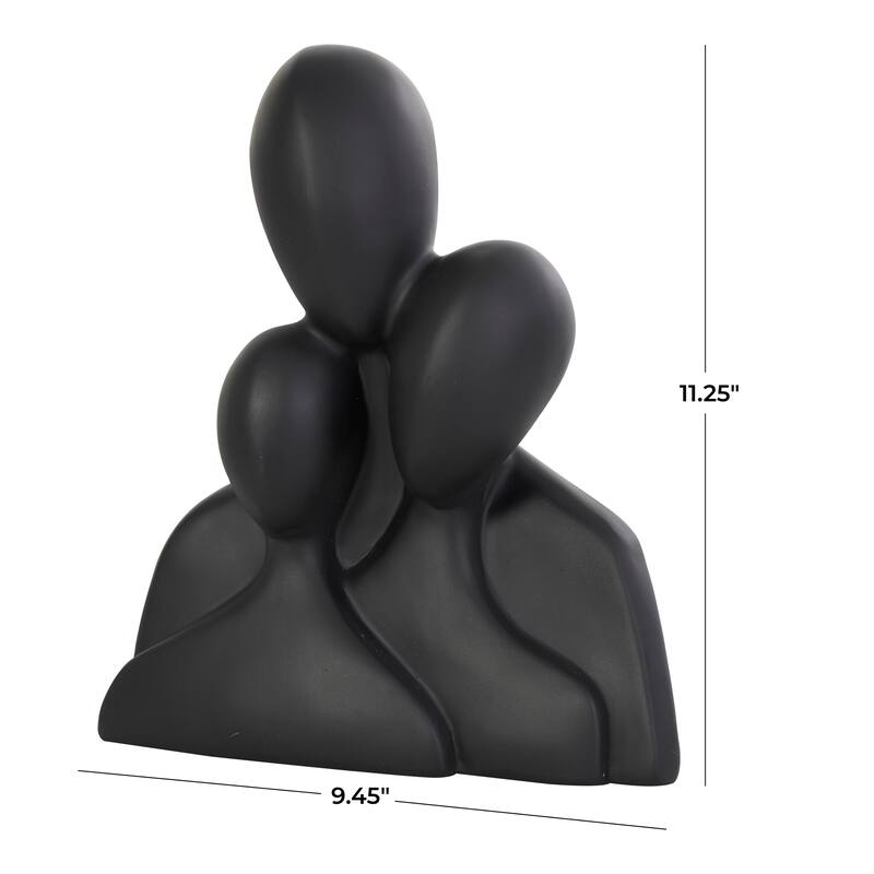 Black Polystone Nesting Family 3 Head People Decorative Sculpture